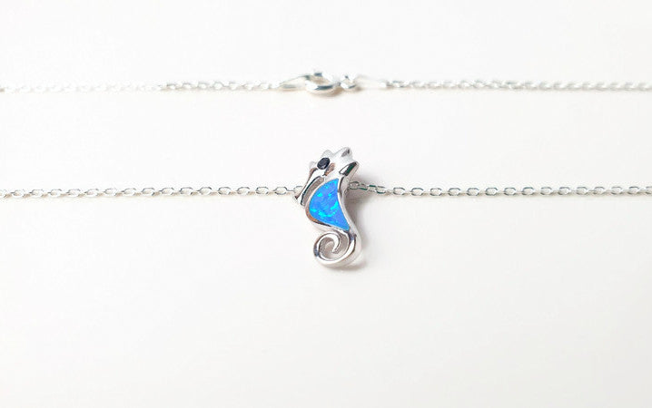 Blue Opal Seahorse Pendant necklace with sterling silver, Greek Sea Inspired Jewelry