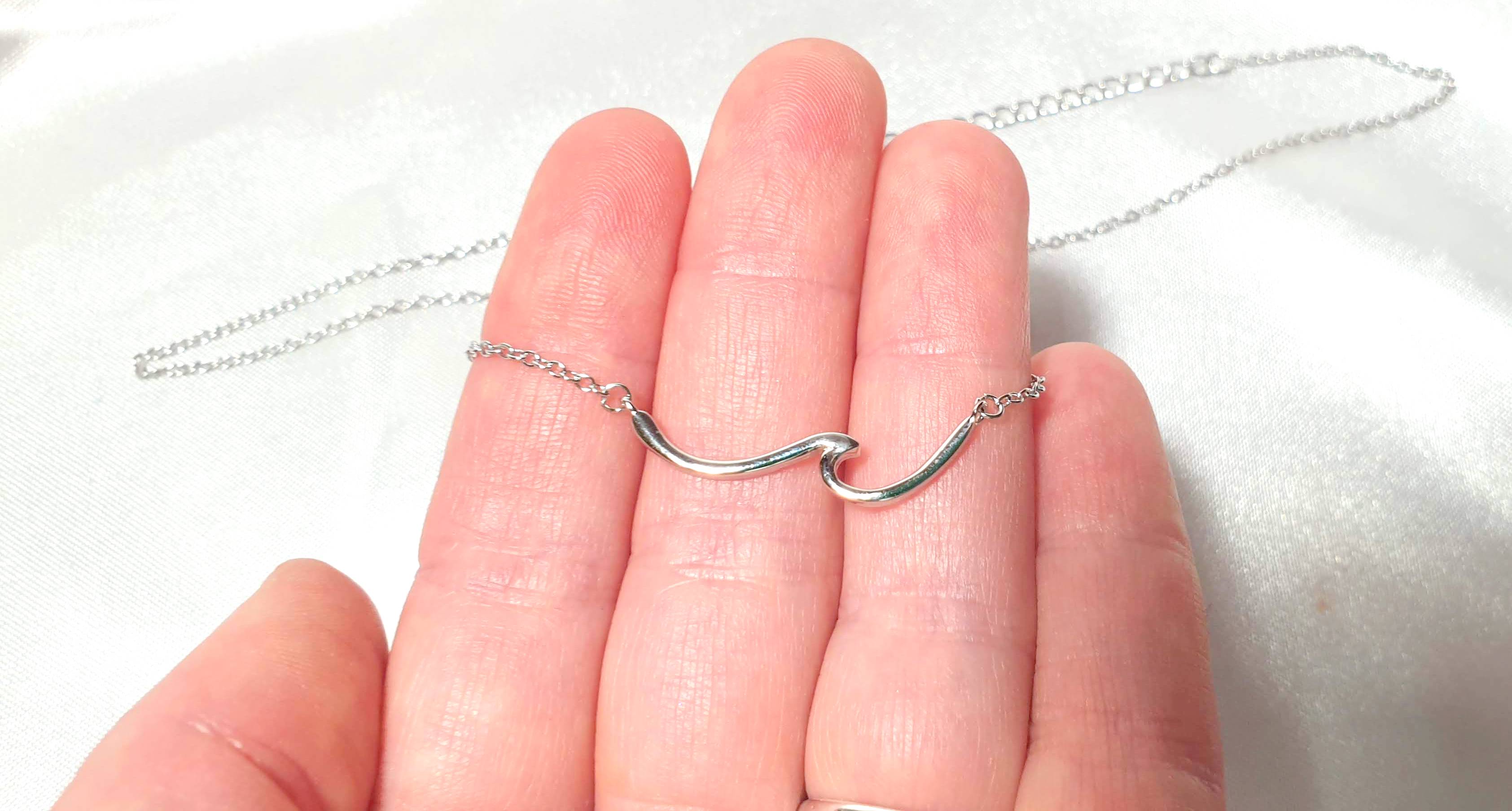 Dainty Wave Necklace- Sea Wave Chain Sea Inspired Jewelry in Sterling Silver, Wave Ocean Beach Summer Surf Pendant