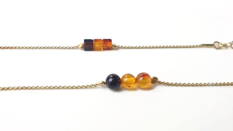 Baltic Amber Bracelet – Multicolor Cube & Ball Beads | Gold Plated Silver Link