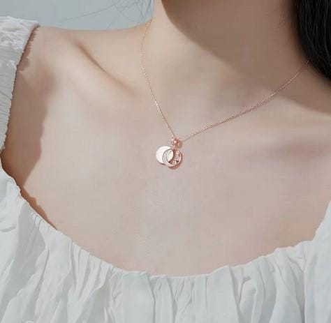 Rose Gold Crescent Moon Necklace: Mother of Pearl Star Pendant