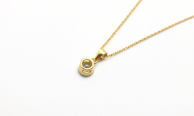 Cubic Zirconia and 18K Gold Plated Silver Necklace, Minimalist Elegant Pendant, Gemstone Quartz Jewelry
