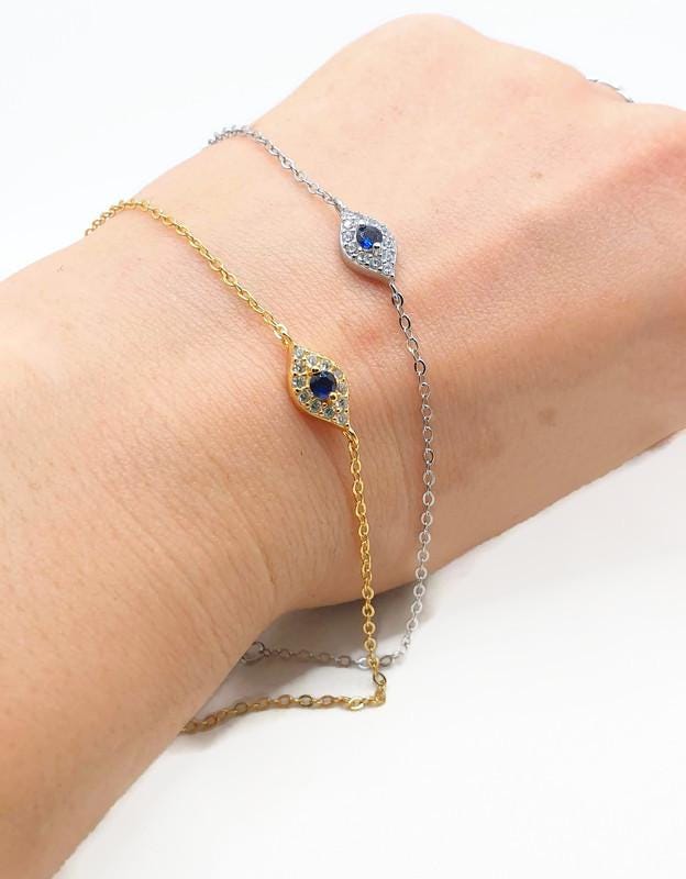 Evil Eye Bracelet – Adjustable Silver Or Gold Charm With Cubic Zirconia Jewelry
