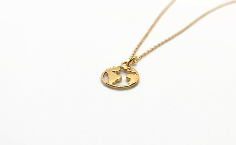 Gold Plated World Necklace - Minimalist Globe Necklace With 18K Silver Chain