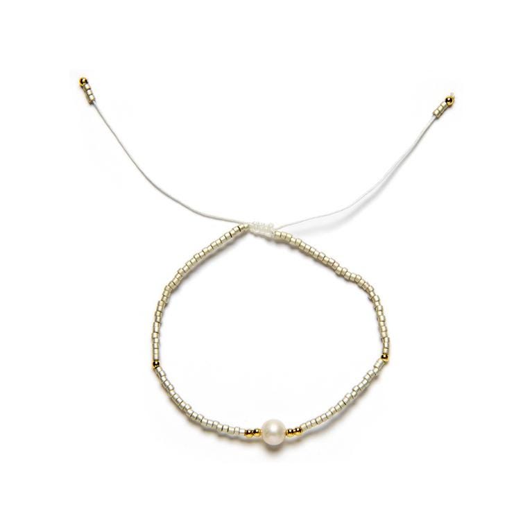 Cultivated Pearl Bracelet – Japanese Seed Beads | Adjustable String Bracelet, Minimalist Boho Style