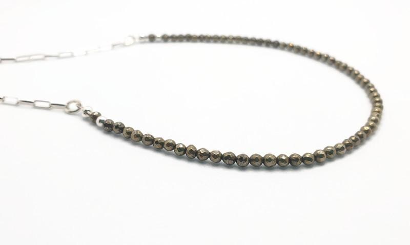 Hematite and Sterling Silver beaded necklace with silver chain, natural gemstone jewelry