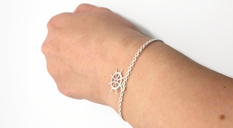 Nautical Sterling Silver Bracelet – Sailor Rudder Charm | Maritime Travel Jewelry