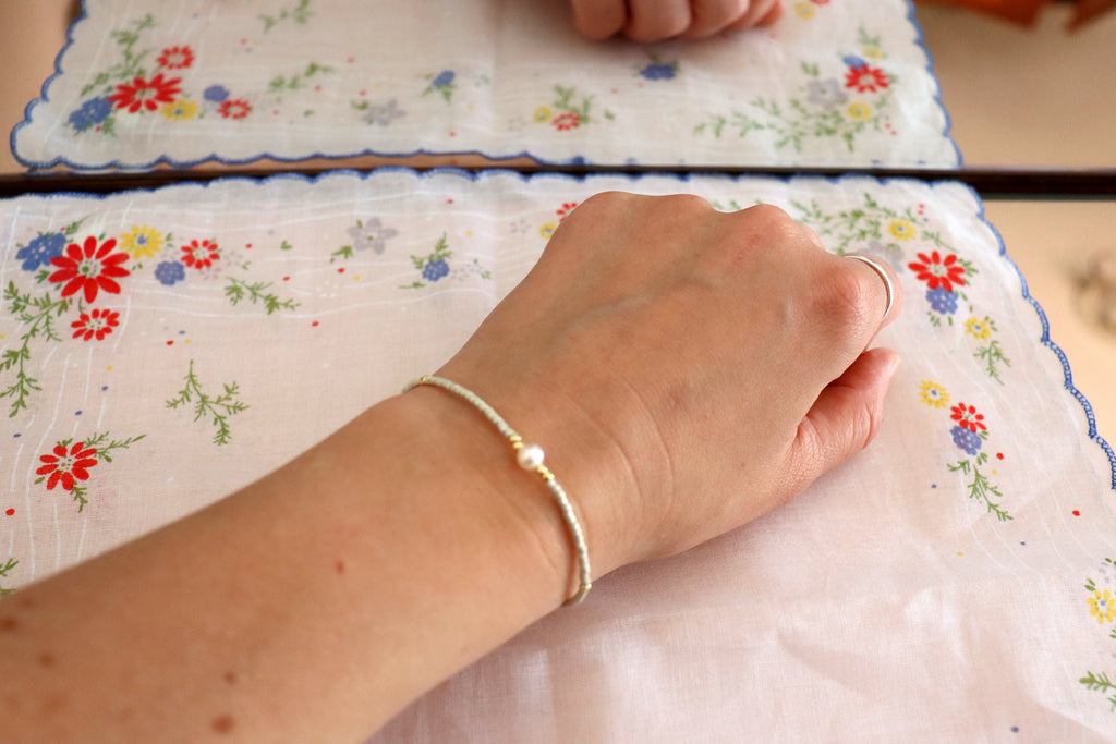 Cultivated Pearl Bracelet – Japanese Seed Beads | Adjustable String Bracelet, Minimalist Boho Style