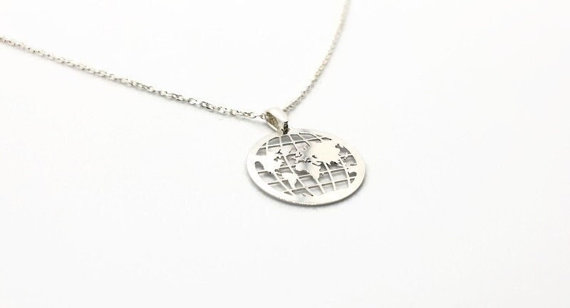 Sterling Silver Necklace – Globe Pendant Travel Jewelry With 925 Silver Chain