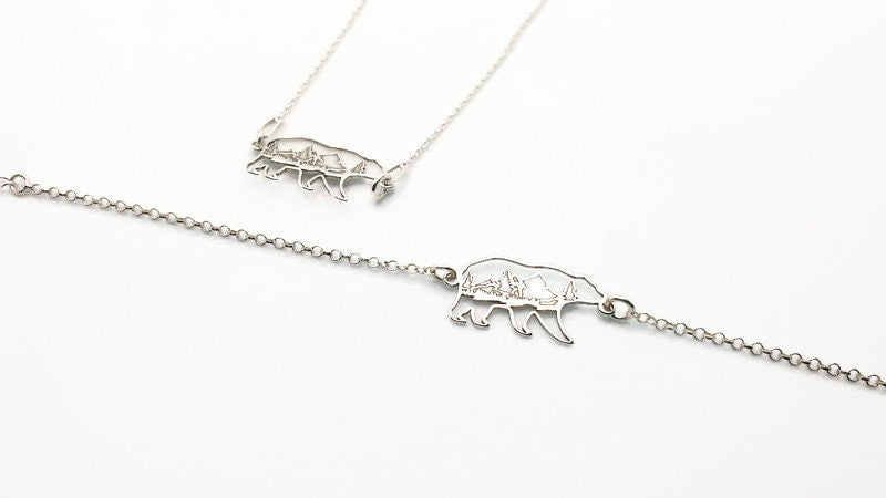 Bear Totem Necklace Sterling Silver - Mountain Jewelry Adventure Pendant