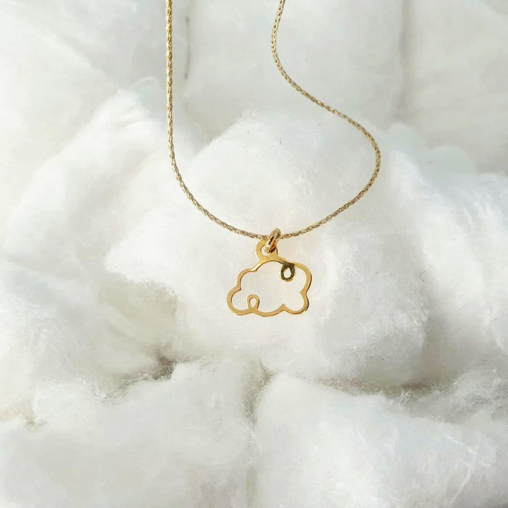 Gold Plated Necklace – Minimalist Cloud Pendant on Delicate Gold Chain, 17.7in