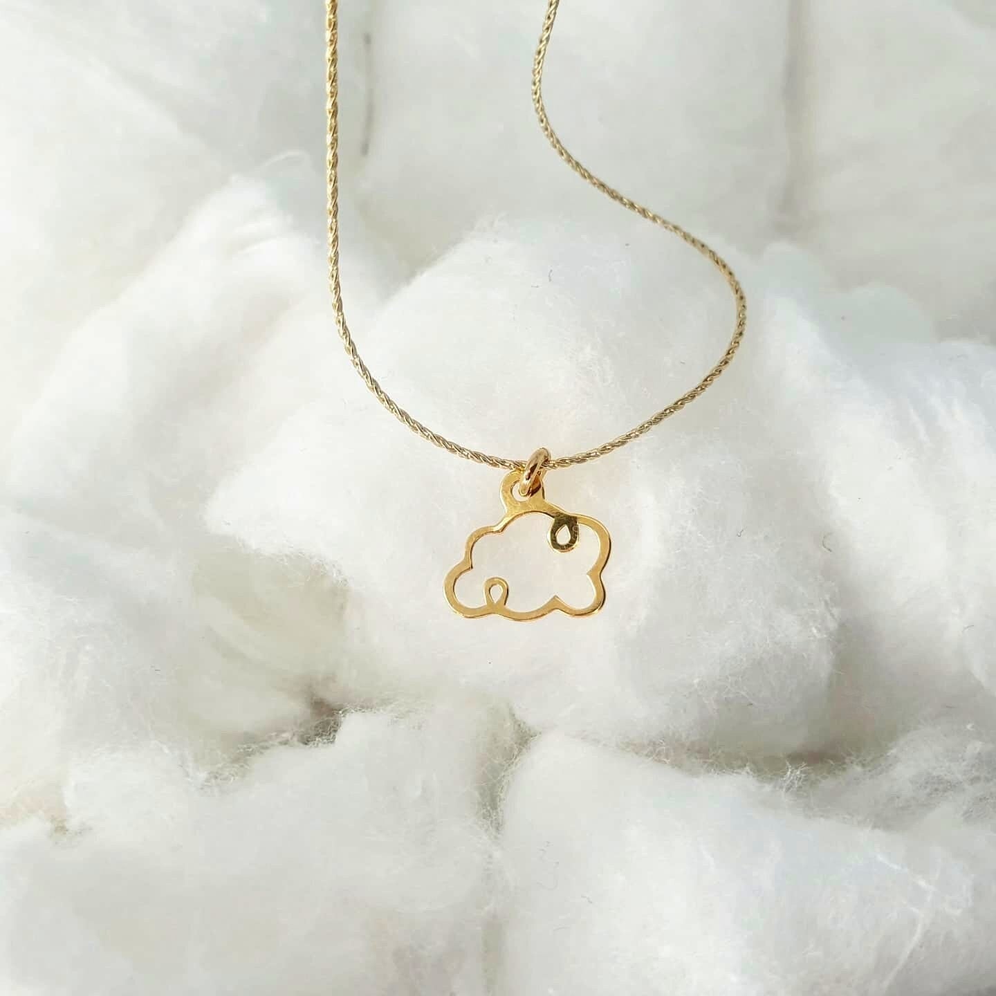 Gold Plated Necklace – Minimalist Cloud Pendant on Delicate Gold Chain, 17.7in
