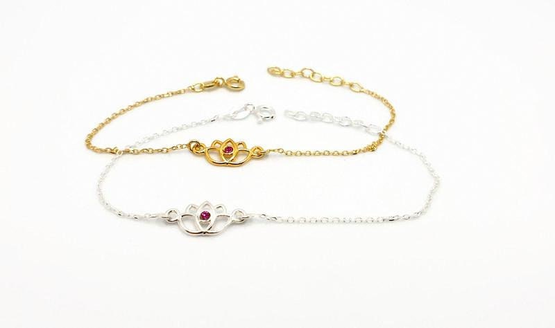 Sterling Silver Lotus Flower Bracelet: Yoga Jewelry with Cubic Zirconia