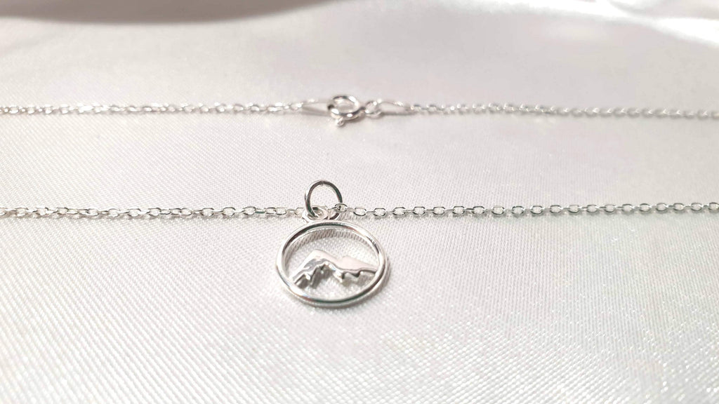 Mountain Necklace Silver - Minimalist Mountain Jewelry Pendant on Cable Chain