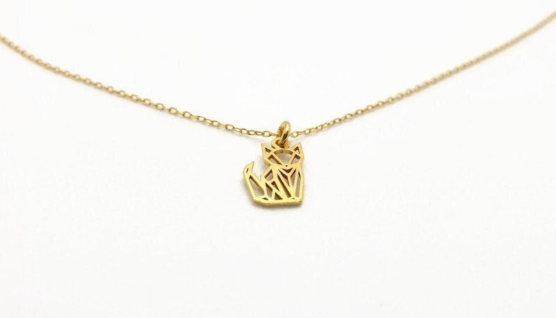 Origami Fox Necklace – Sterling Silver & 18K Gold Plated Pendant Jewelry