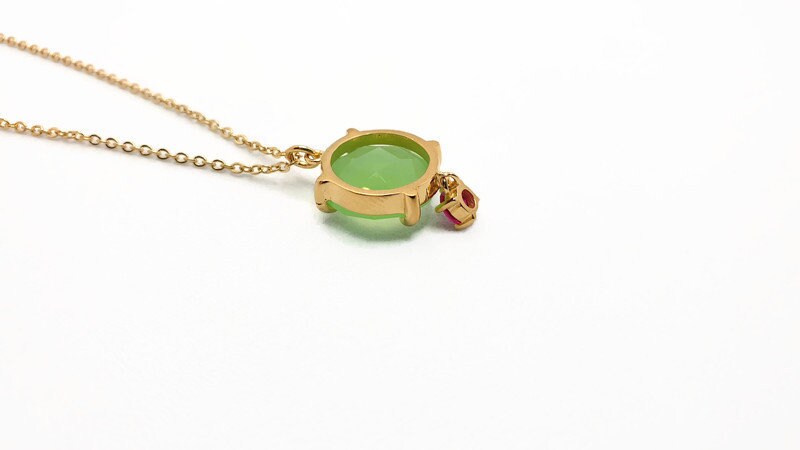 Chalcedony Gold Necklace – Green Chalcedony Pendant | Gold Plated Jewelry