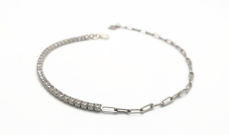 Sterling Silver Tennis Bracelet – Dainty Cubic Zirconia Bracelet, Rhodium Coated