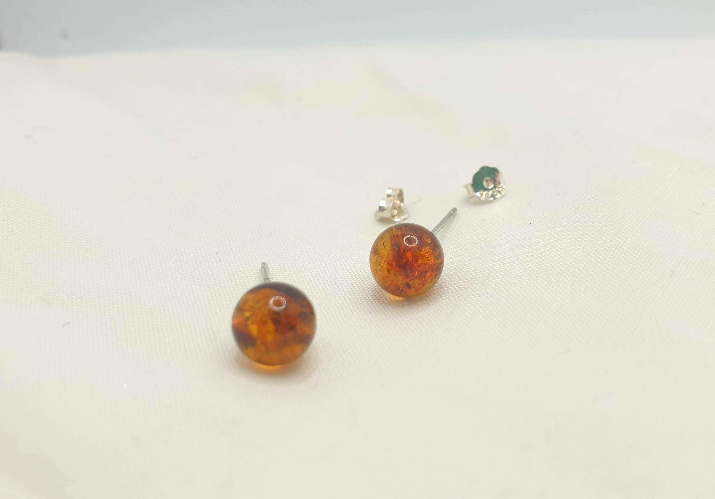 Baltic Amber Earrings – Cognac Amber Jewelry | Sterling Silver Studs, Minimalist Style