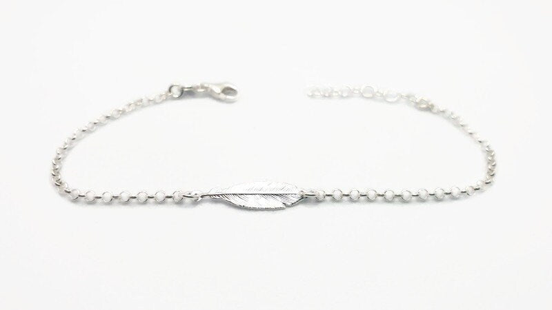 Sterling Silver Bracelet – Adjustable Feather Charm | Minimalist Silver Jewelry