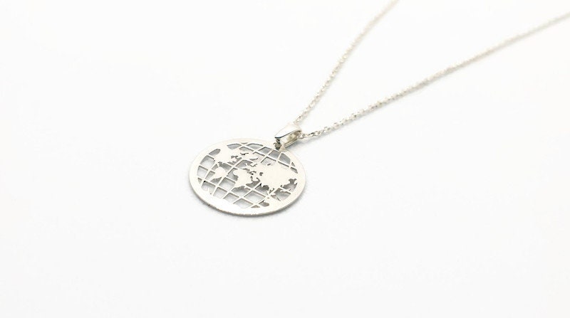 Sterling Silver Necklace – Globe Pendant Travel Jewelry With 925 Silver Chain