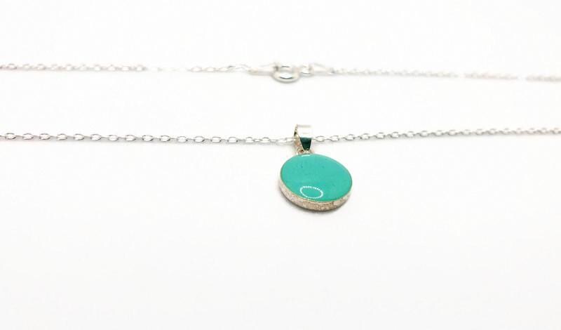 Sterling Silver Enamel Pendant Necklace: Heart or Circle Charm