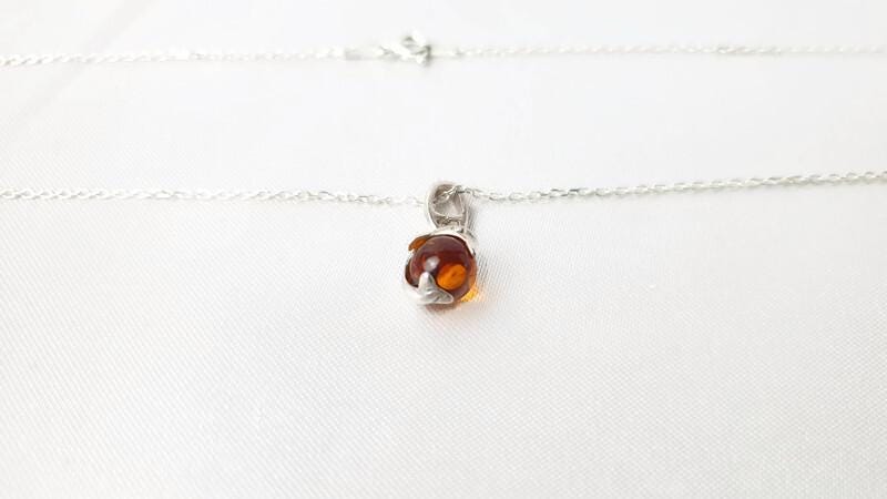 Amber Dolphin Pendant – Baltic Amber Jewelry with Honey Cognac Bead & Sterling Silver Necklace