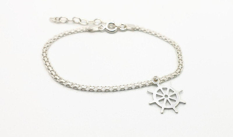 Nautical Sterling Silver Bracelet – Sailor Rudder Charm | Maritime Travel Jewelry