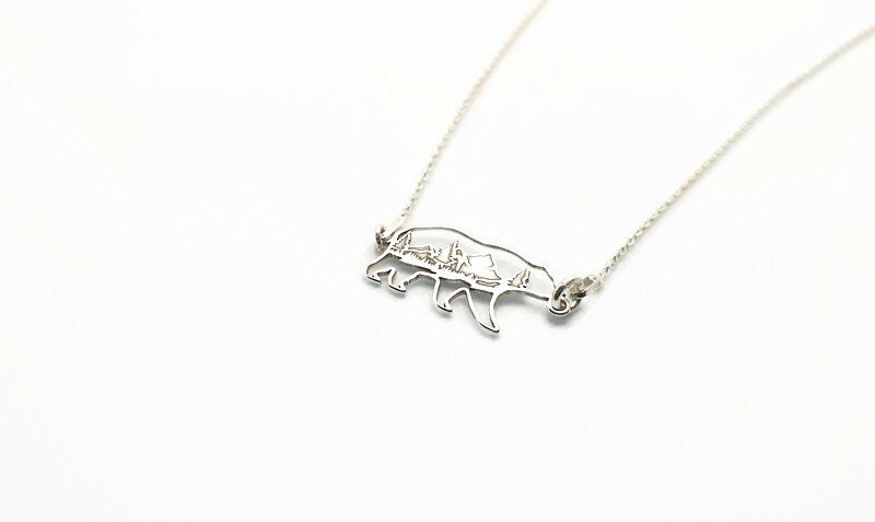 Bear Totem Necklace Sterling Silver - Mountain Jewelry Adventure Pendant