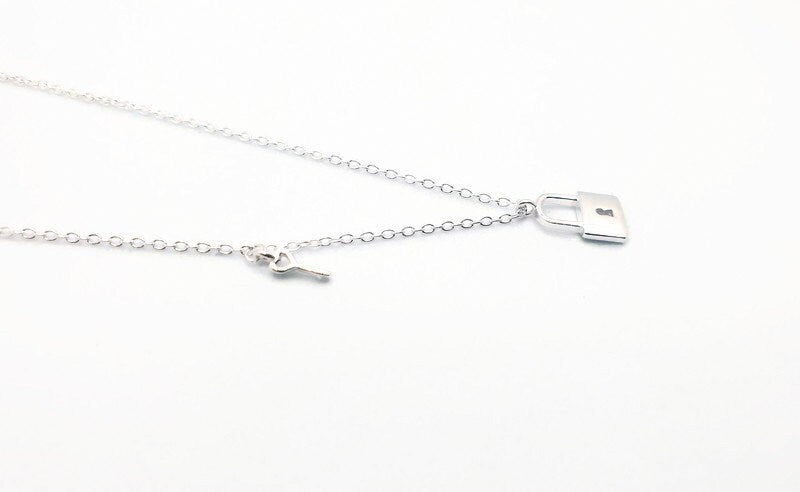 Key and Lock Pendant Necklace, Delicate 925 Sterling Silver Jewelry , Friendship Jewelry