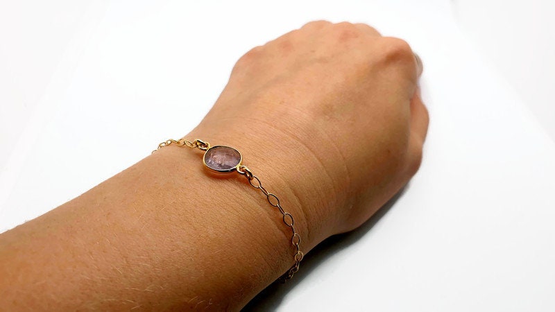 Amethyst Link Bracelet – Gold Plated Adjustable Gemstone Jewelry with Faceted Lavender Stone
