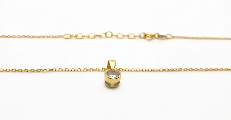 Cubic Zirconia and 18K Gold Plated Silver Necklace, Minimalist Elegant Pendant, Gemstone Quartz Jewelry