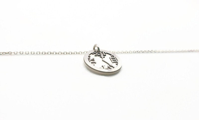 Sterling Silver Clock Necklace: Mother of Pearl Time Pendant