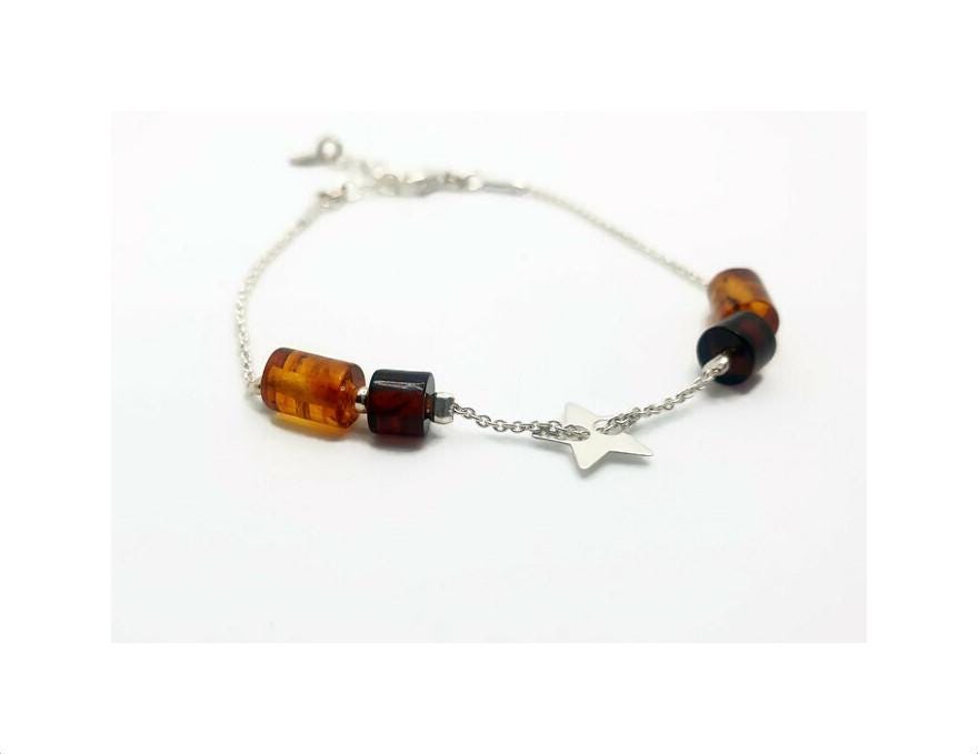 Baltic Amber Bracelet – Adjustable Star Design With Honey Cognac Amber & Sterling Silver