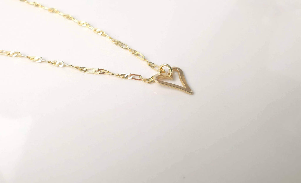 Heart Gold Plated Silver Pendanr Necklace, Delicate Romantic love Gift for Her