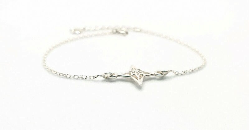 Sterling Silver Bracelet | Nautical Charm Bracelet with Compass Link Chain & Wind Rose Jewelry