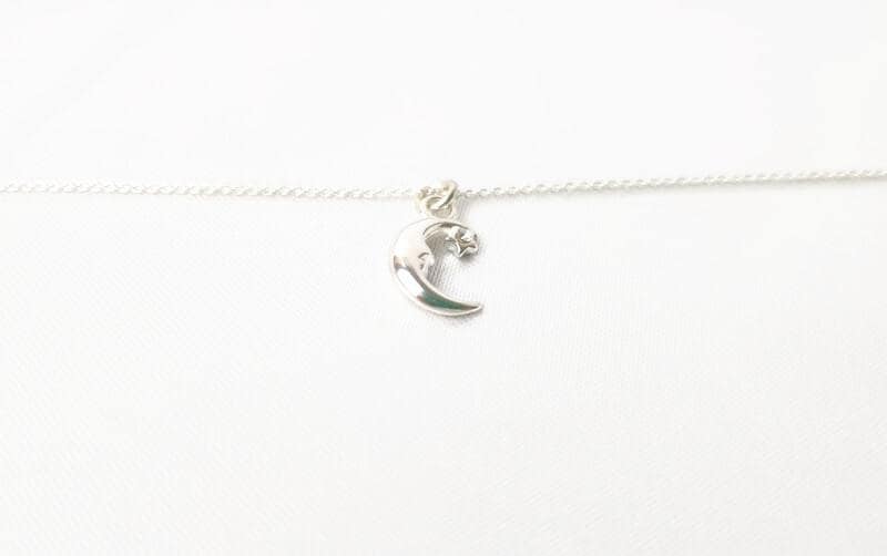 Half Moon and Star Pendant Necklace in Sterling Silver with the Chain, celestial moon stars jewelry
