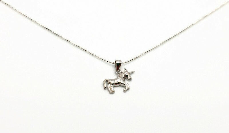 Sterling Silver Unicorn Necklace – Fantasy Pendant With Silver Ball Chain