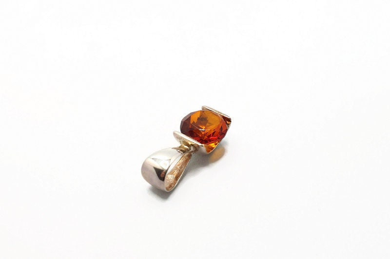 Cognac Baltic Amber Pendant – Faceted Amber Jewelry With Sterling Silver Pendant