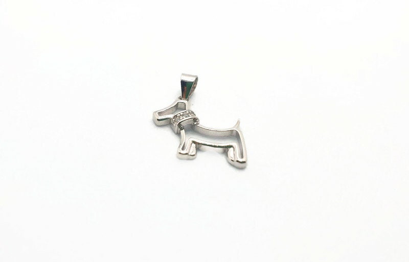 Sterling Silver Dog Pendant – Minimalist Zircon Dog Charm Necklace