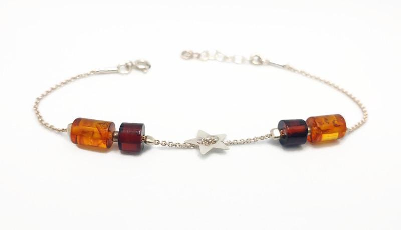 Baltic Amber Bracelet – Adjustable Star Design With Honey Cognac Amber & Sterling Silver