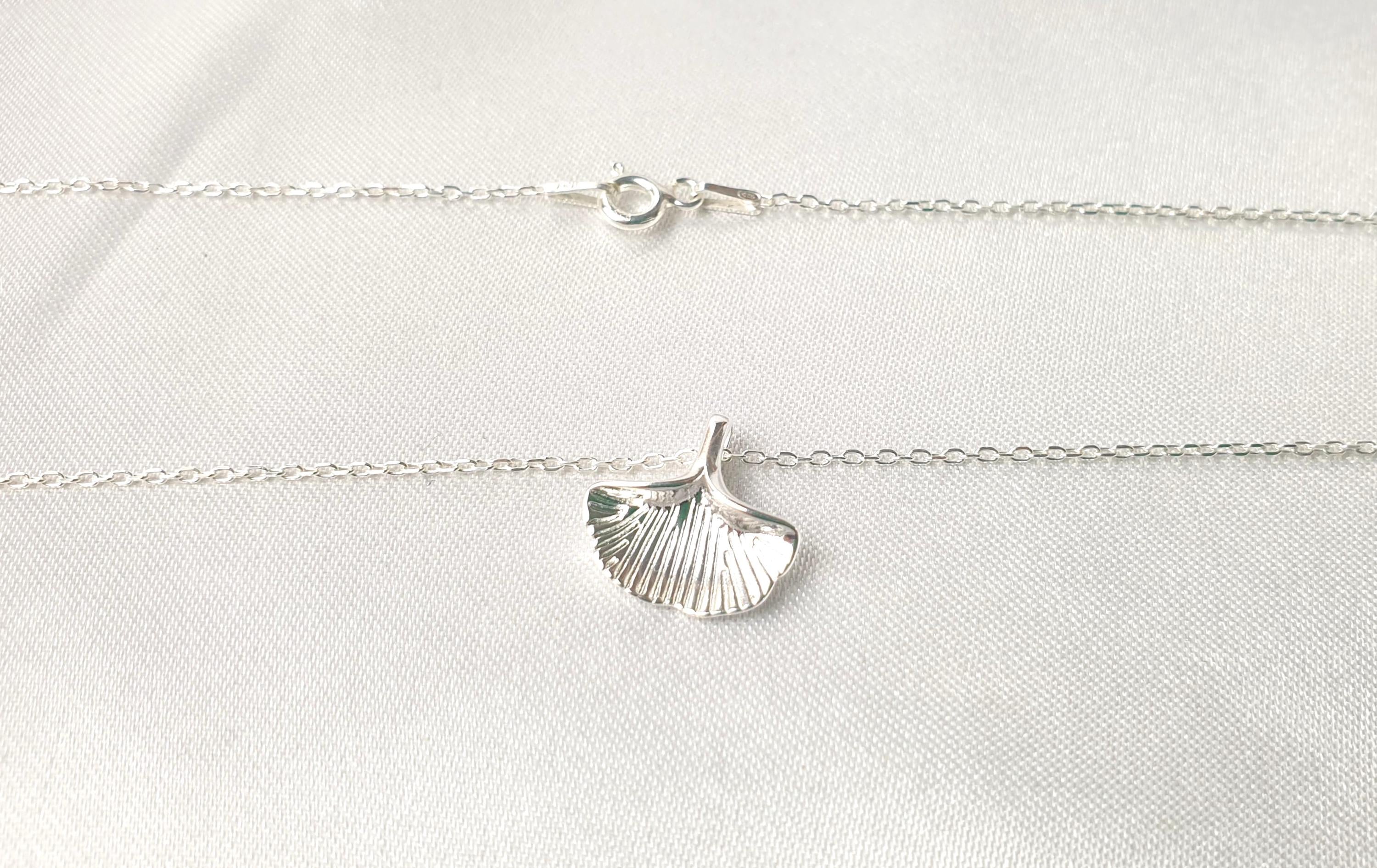Ginkgo Leaf Necklace - Sterling Silver Pendant, Lucky Charm Jewelry Gift