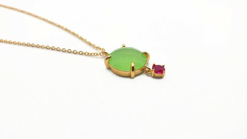 Chalcedony Gold Necklace – Green Chalcedony Pendant | Gold Plated Jewelry