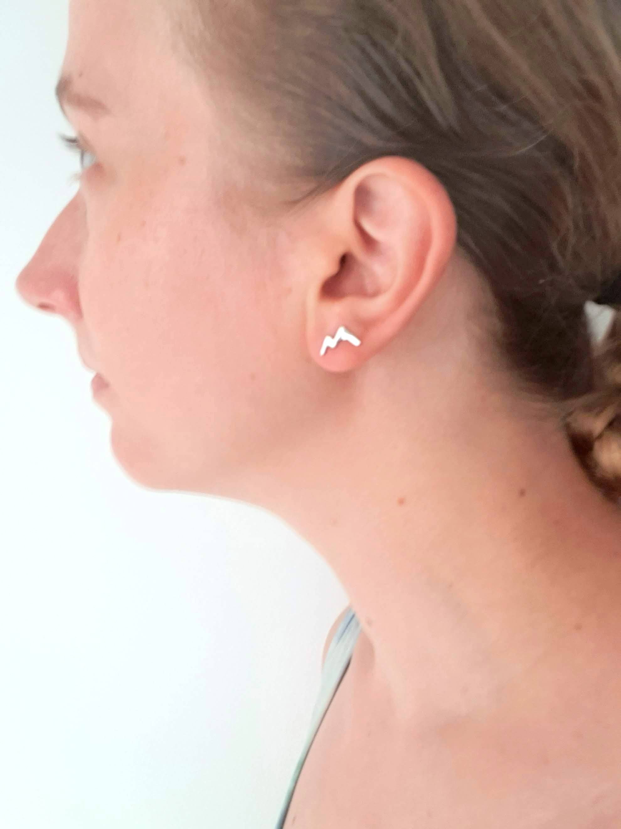 Sterling Silver Mountain Earrings – Minimalist Studs with 925 Silver Backs