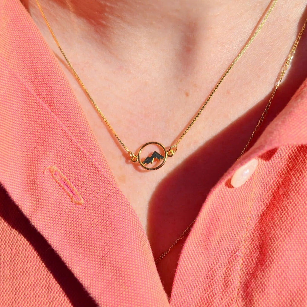 Gold Plated Mountain Necklace – Minimalist Travel Jewelry With Adjustable Chain