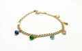 Gold Plated Silver Bracelet – Multicolor Cubic Zirconia Charm – Adjustable Chain