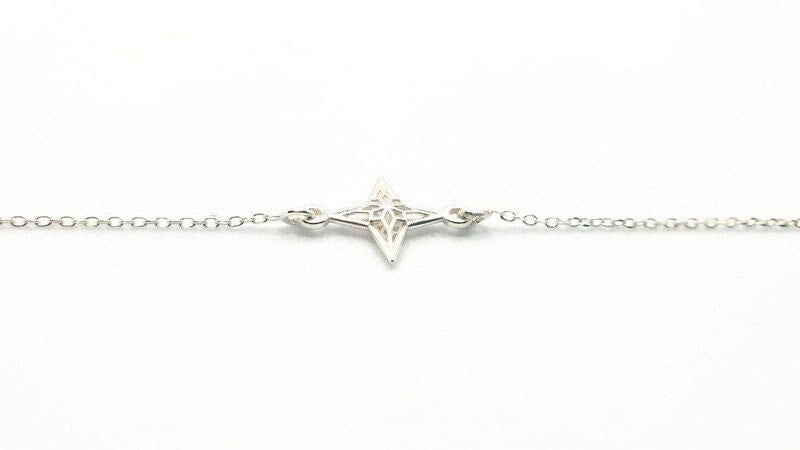Sterling Silver Bracelet | Nautical Charm Bracelet with Compass Link Chain & Wind Rose Jewelry
