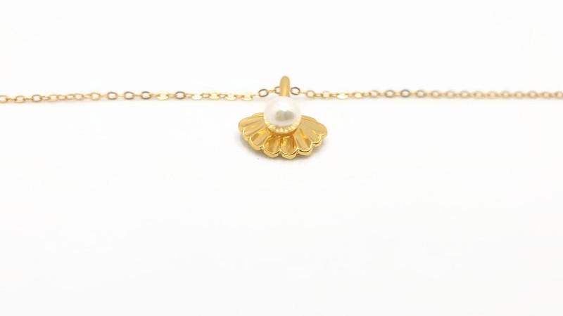 Seashell Pendant Necklace – Gold Plated Silver Chain with Cultured Pearl Jewelry
