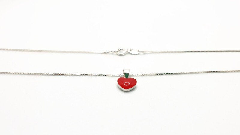 Romantic Heart Enamel Red Pendant Necklace in Sterling Silver, Love Friendship Heart Pendant, Silver Jewelry