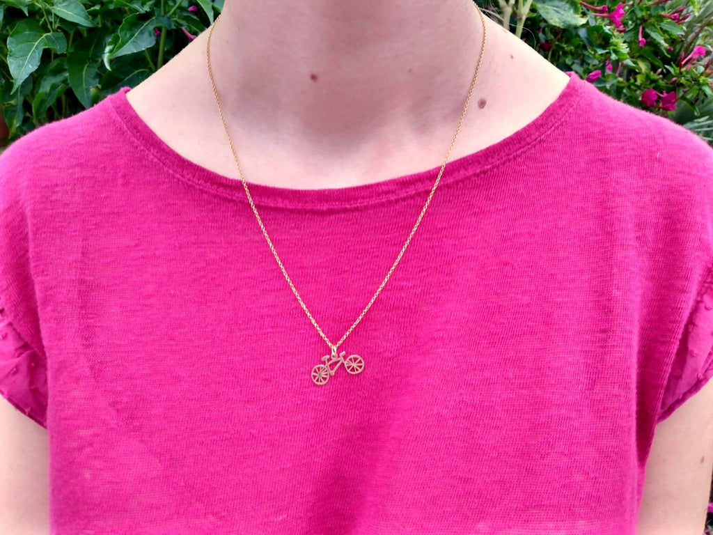 Gold Plated Bike Necklace – Minimalist Cycling Charm Pendant for Adventurers