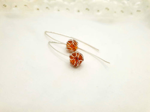 Amber Hoop Earrings – Sterling Silver 925 Long Hook With Cognac Honey Amber Beads