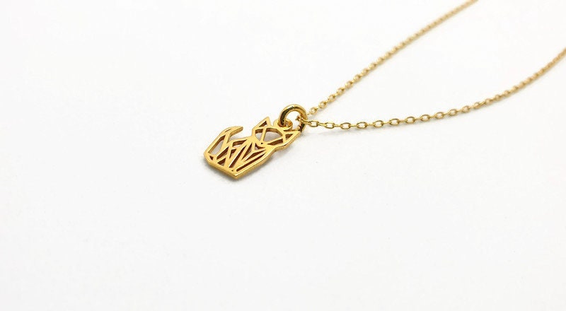 Origami Fox Necklace – Sterling Silver & 18K Gold Plated Pendant Jewelry